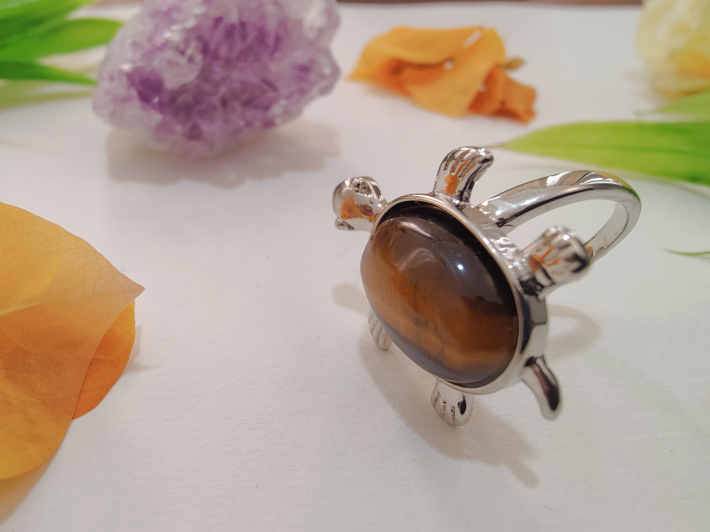 Tiger Eye Tortoise Shape Ring