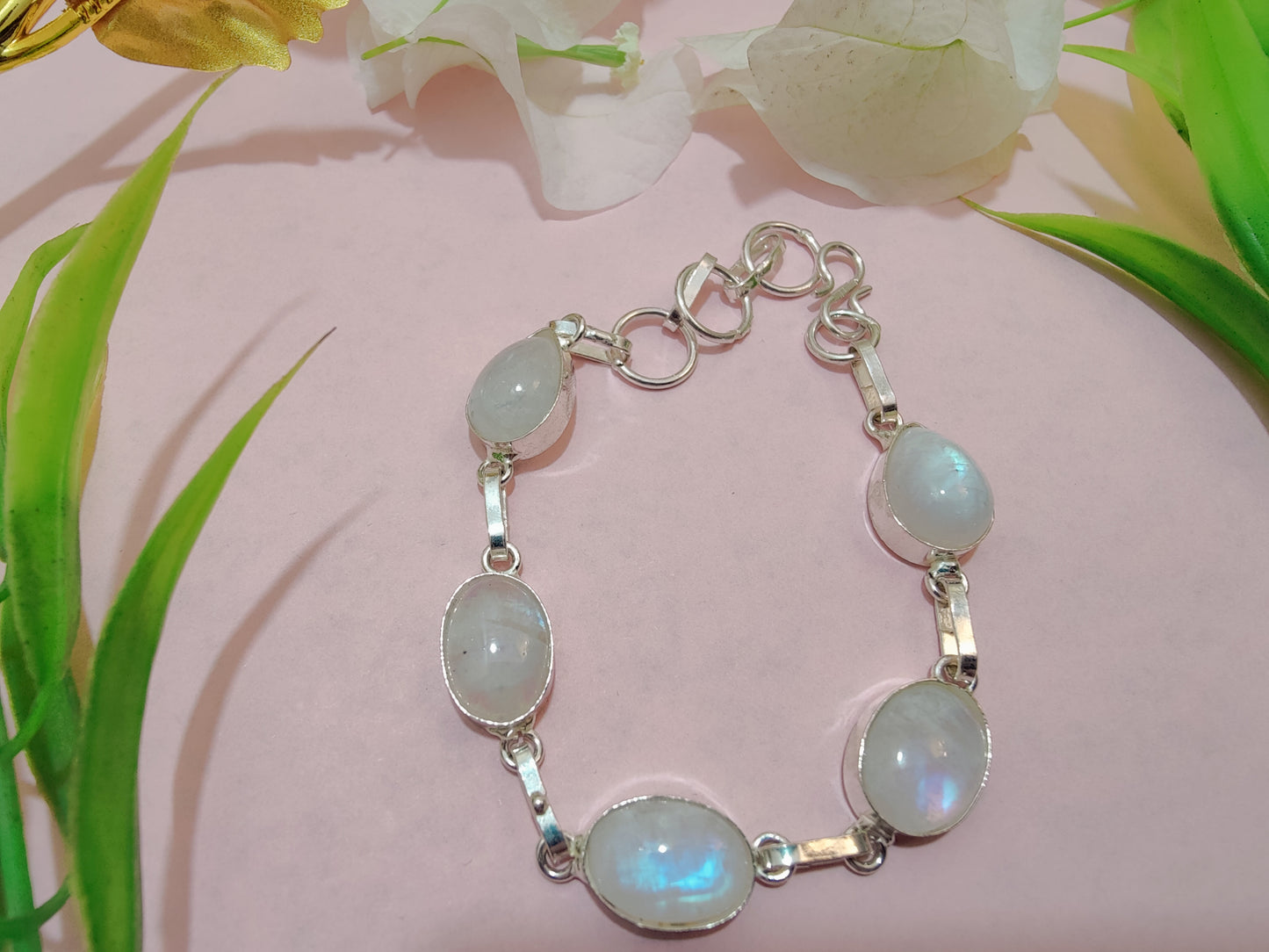 Rainbow Moonstone Metal Bracelet