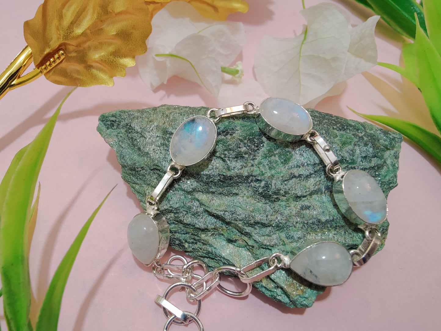 Rainbow Moonstone Metal Bracelet