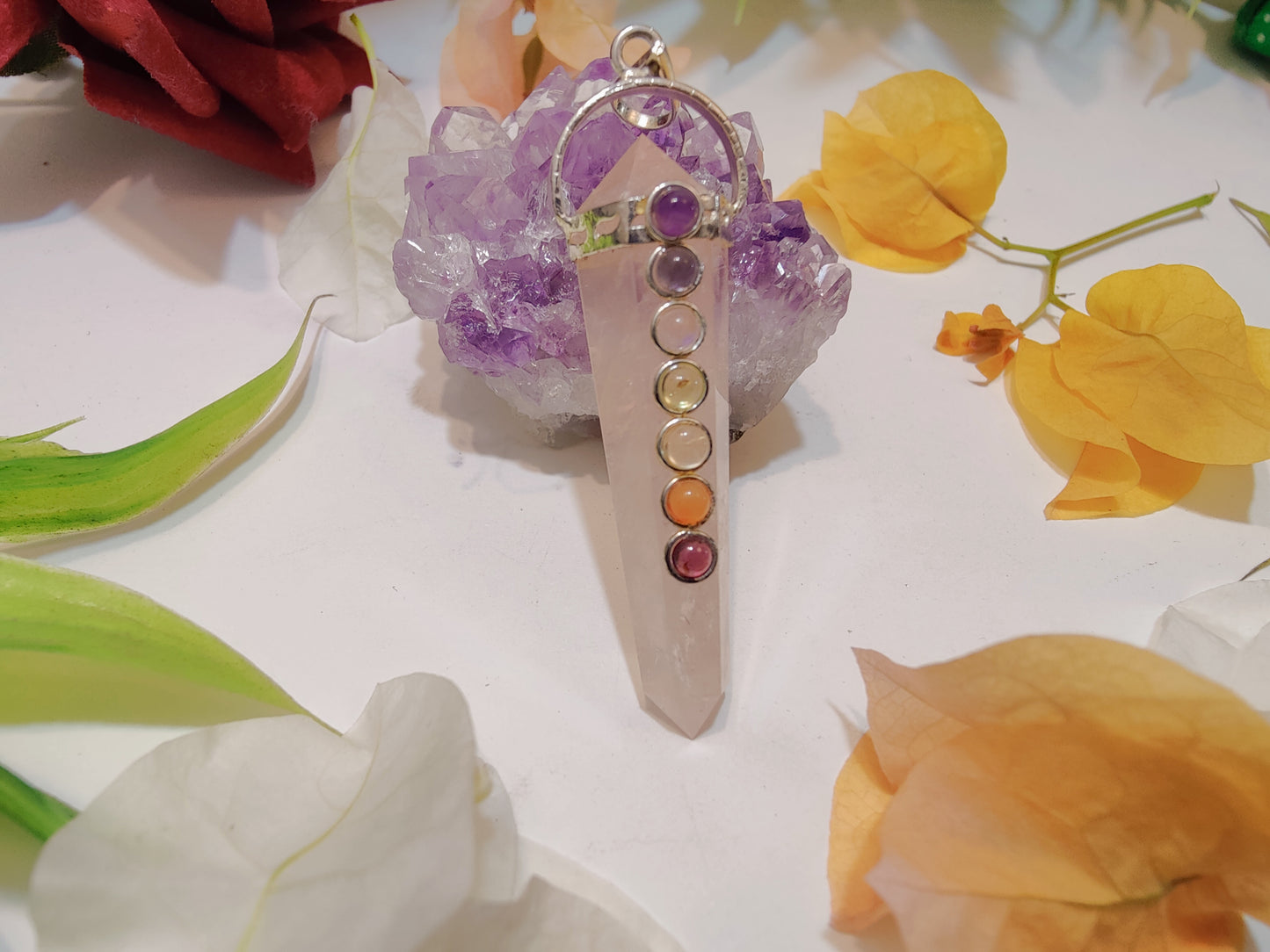 Rose Quartz Seven Chakras Pendant