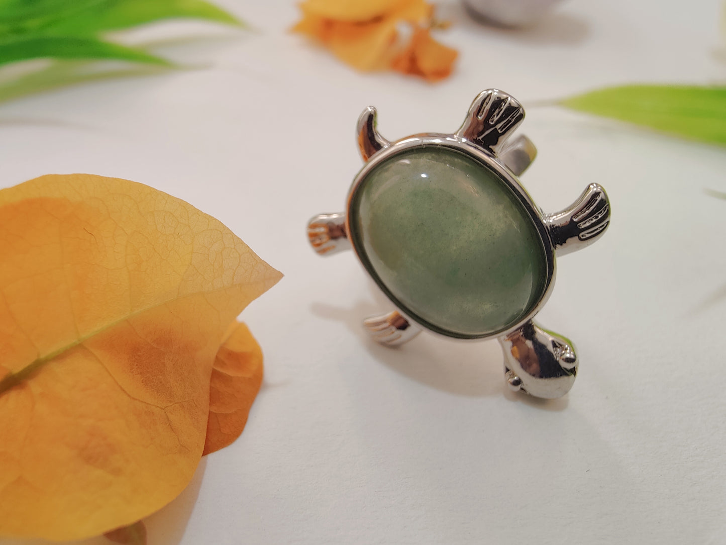 Green Aventurine Tortoise Shape Ring