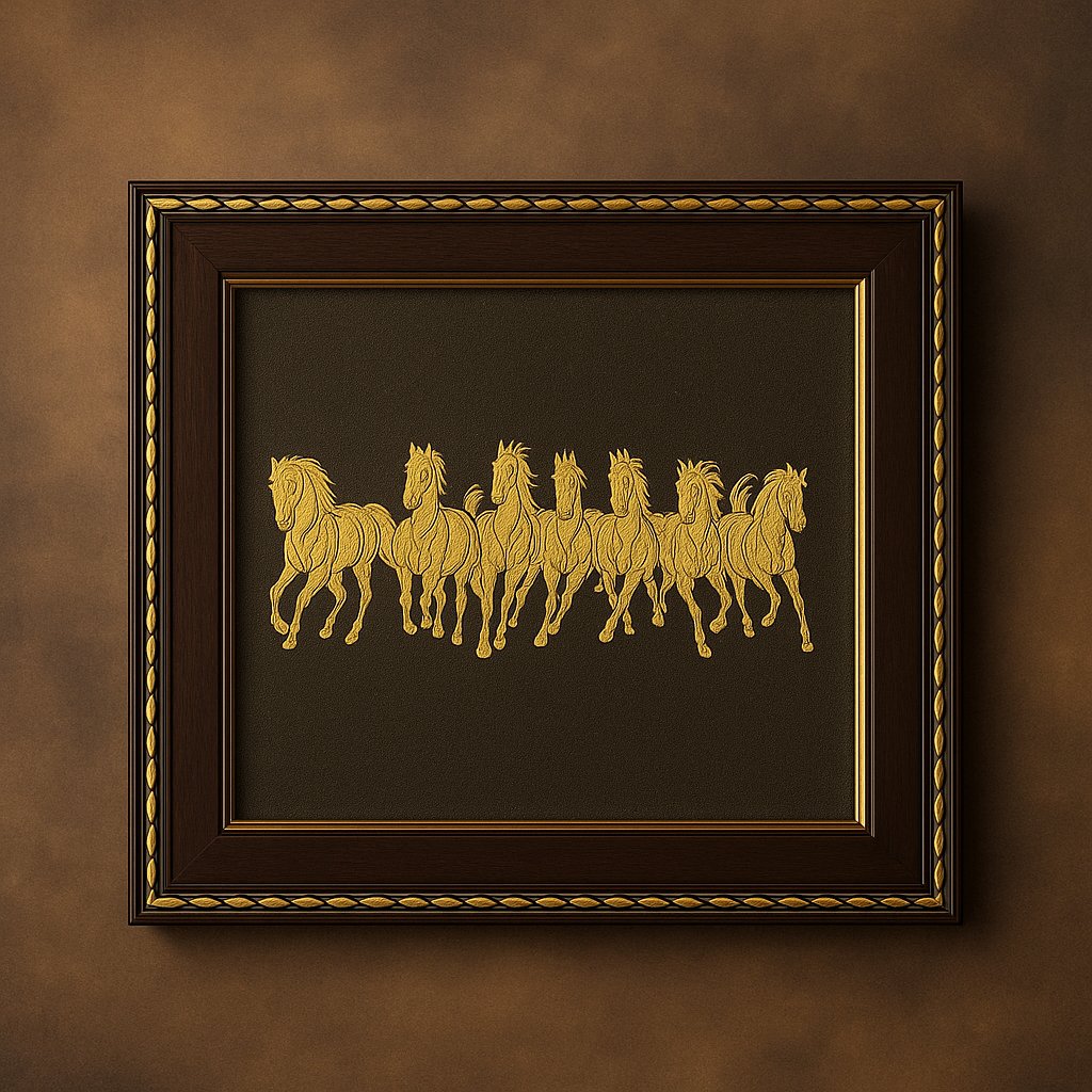 7 Horses on Raw Pyrite Frame