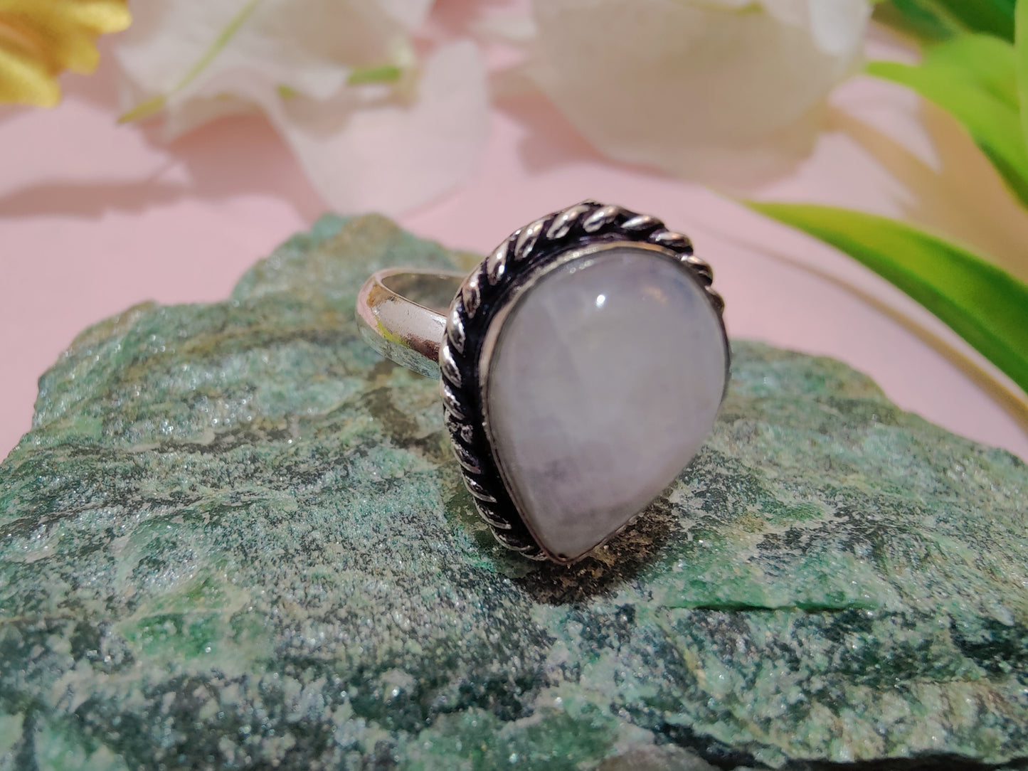 Rainbow Moonstone Metal Ring