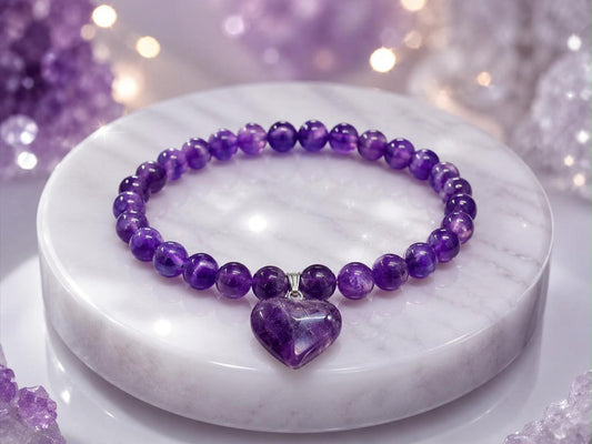 Natural Amethyst Bracelet with Heart Pendant