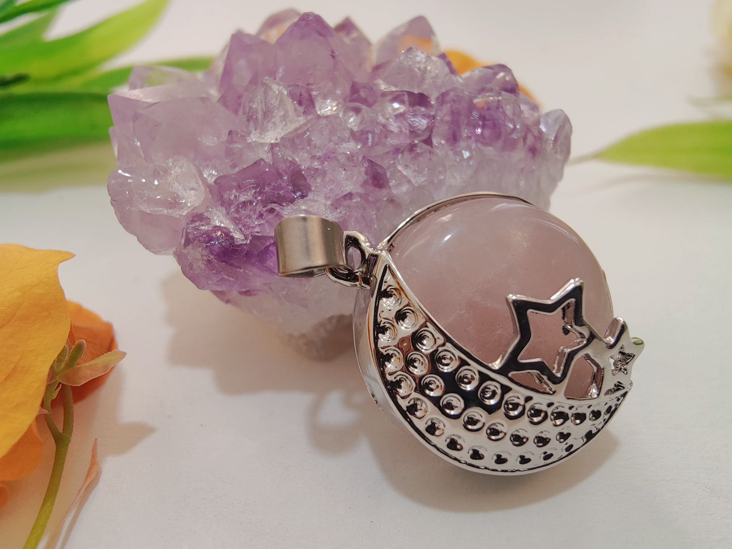 Rose Quartz Moon Shape Pendant