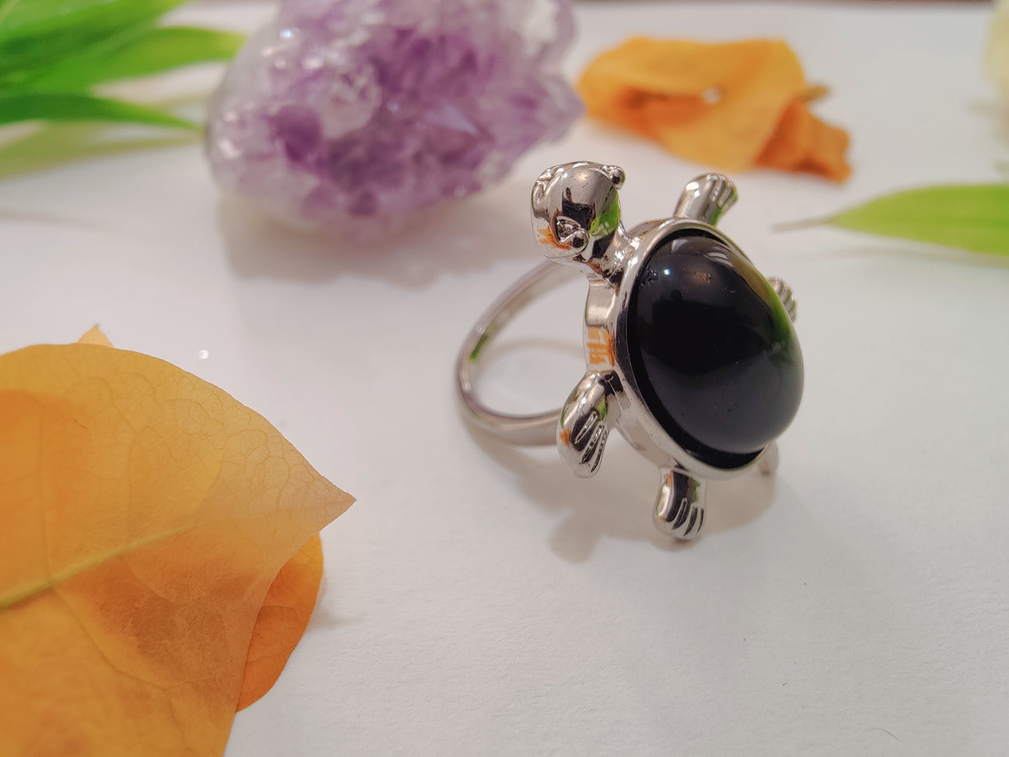 Black Tourmaline Tortoise Shape Ring