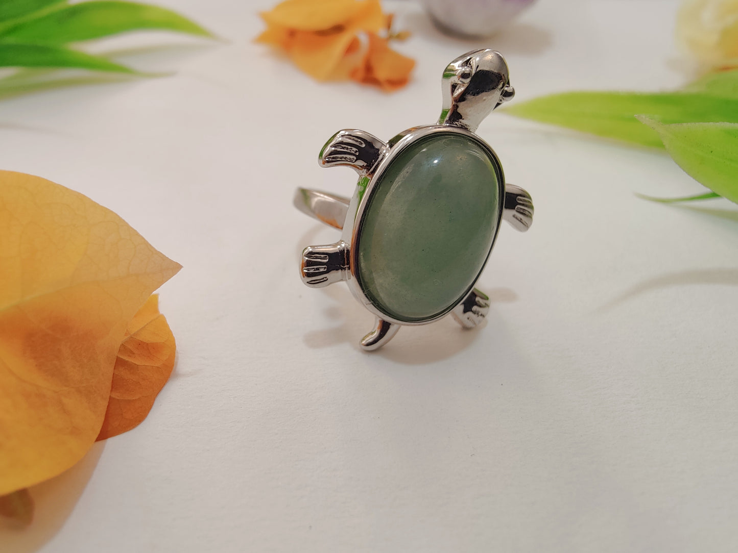 Green Aventurine Tortoise Shape Ring