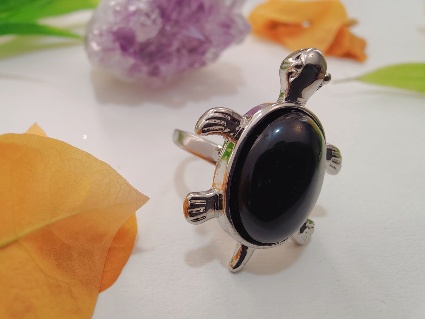 Black Tourmaline Tortoise Shape Ring