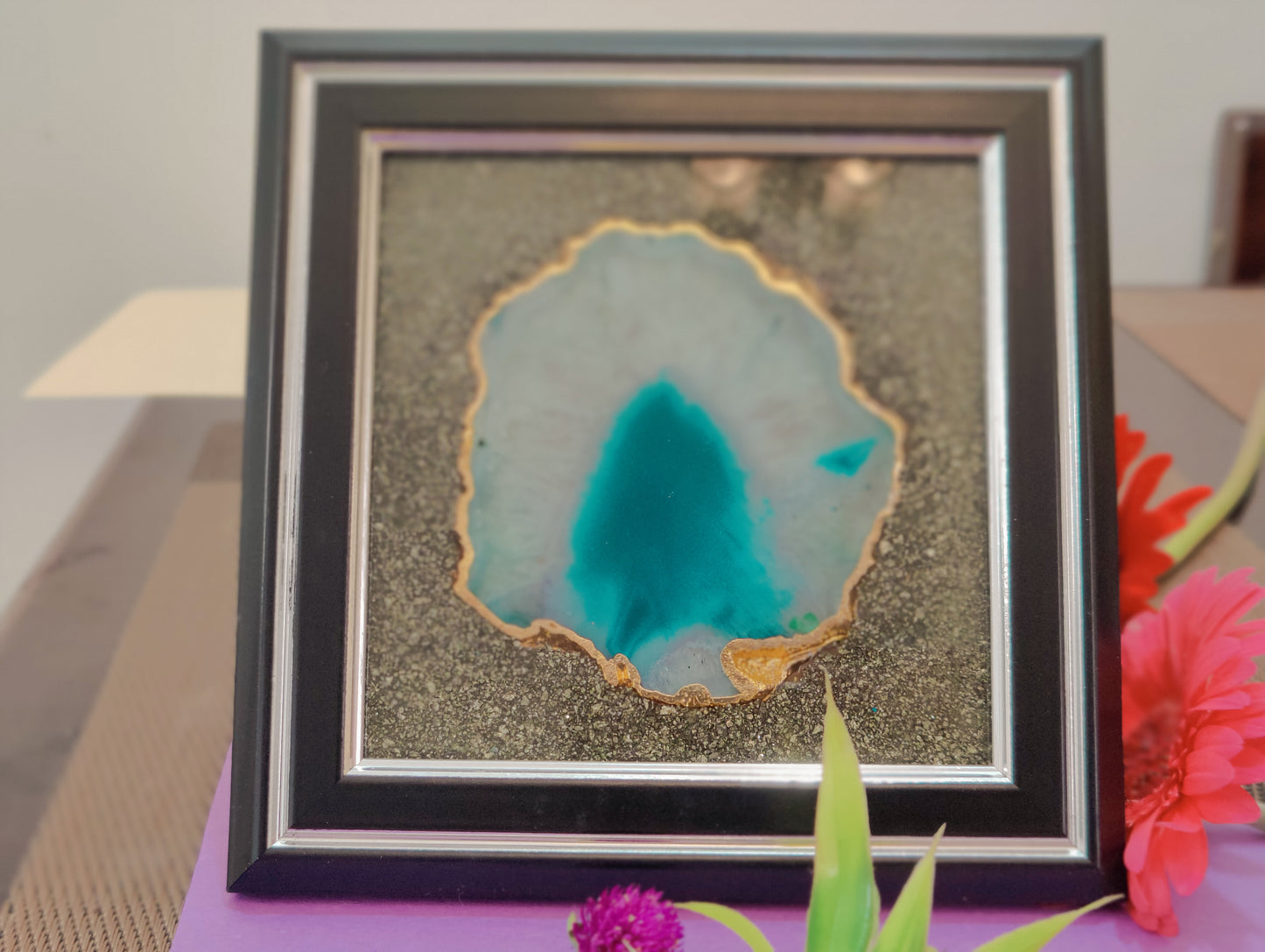 Blue Lace Agate with Pyrite Frame