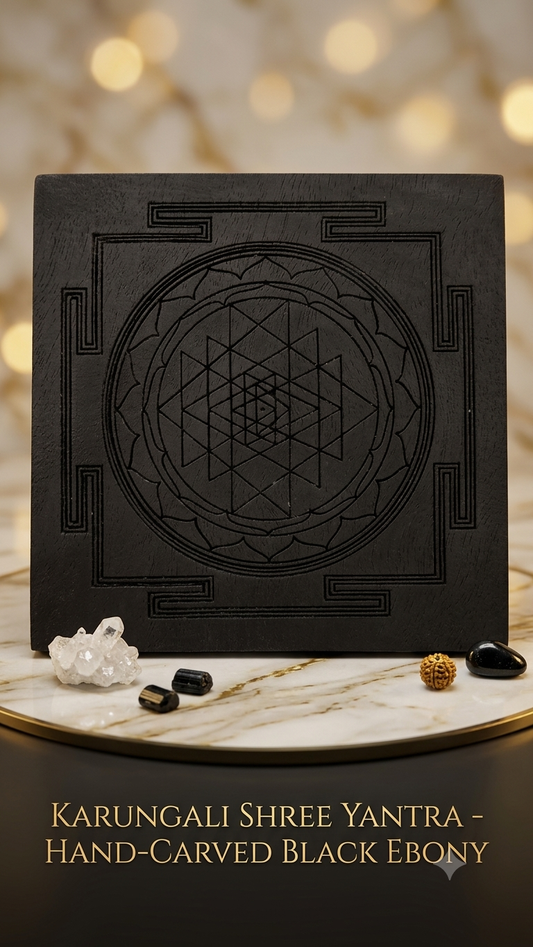 Original Karungali Wood Shree Yantra Plaque – Hand-Carved Black Ebony Sacred Geometry Yantra for Pooja Room, Wealth & Vastu Protection