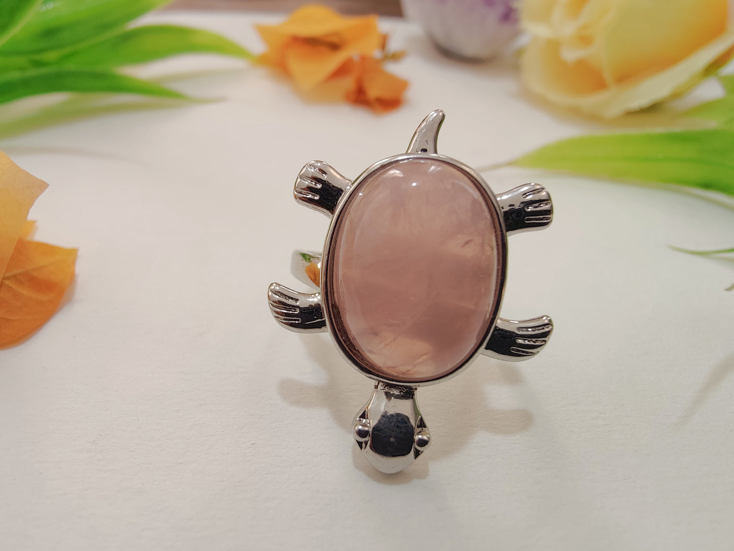 Rose Quartz Tortoise Shape Ring