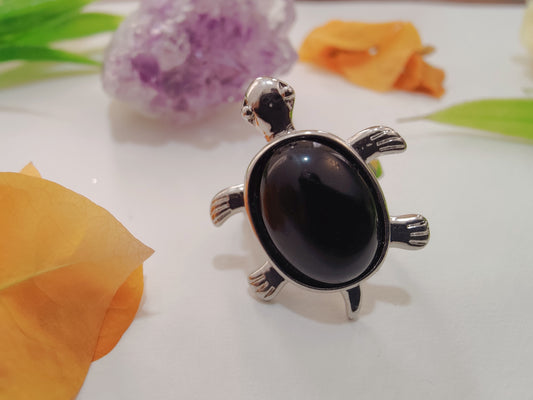 Black Tourmaline Tortoise Shape Ring