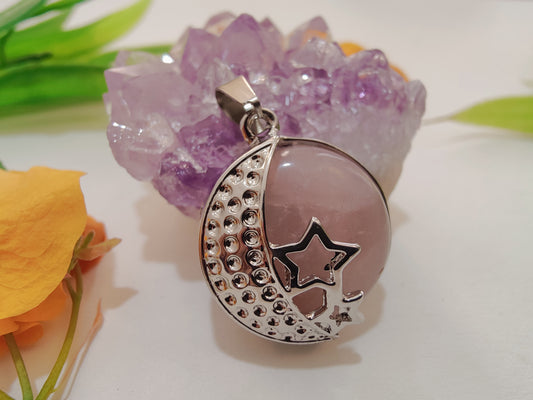 Rose Quartz Moon Shape Pendant