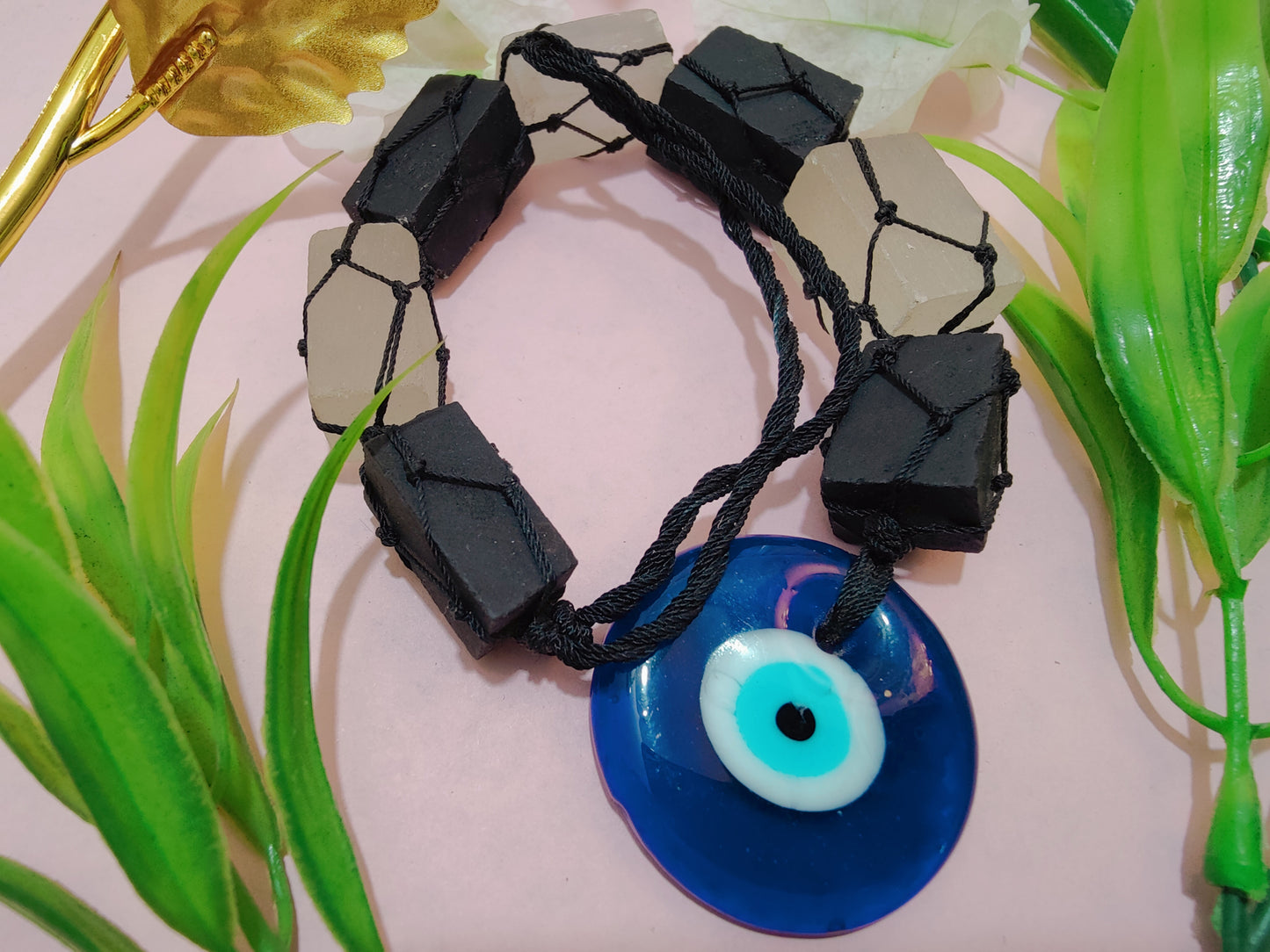 Evil Eye with Black Tourmaline Selenite Hanging