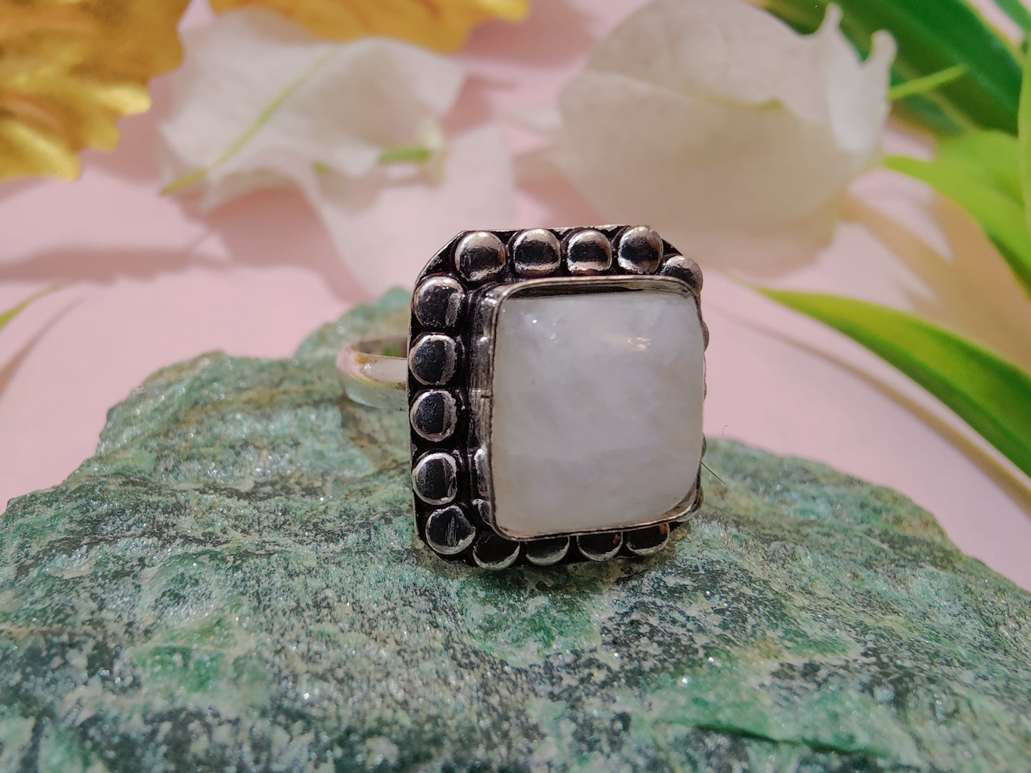 Rainbow Moonstone Metal Ring