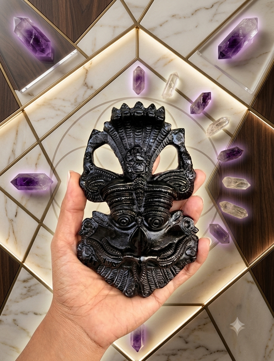 Handcrafted Natural Black Stone Kirtimukha Wall Hanging – Traditional Vastu Protective Sculpture for Entrance, Pooja Room & Home Decor