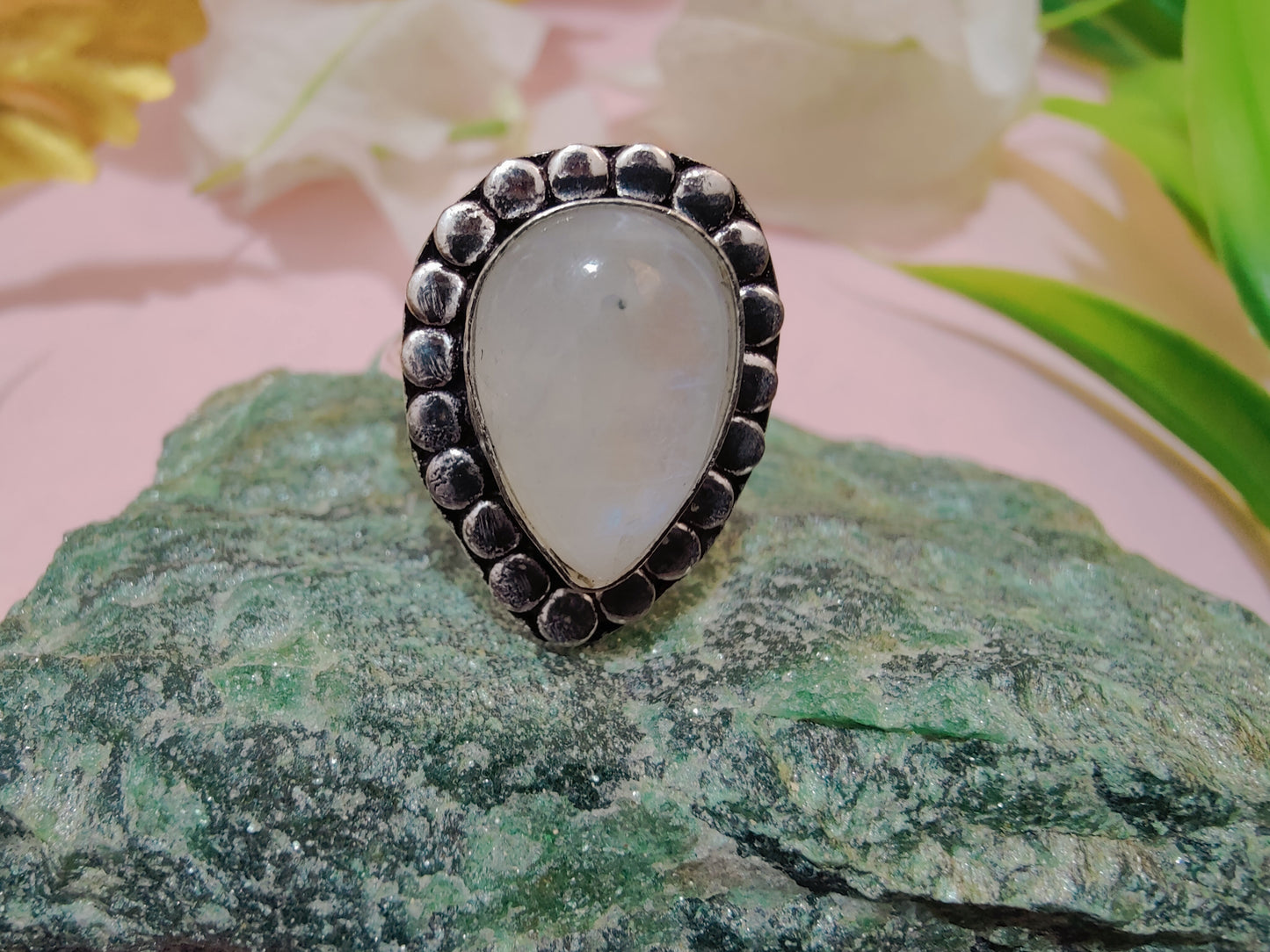 Rainbow Moonstone Metal Ring