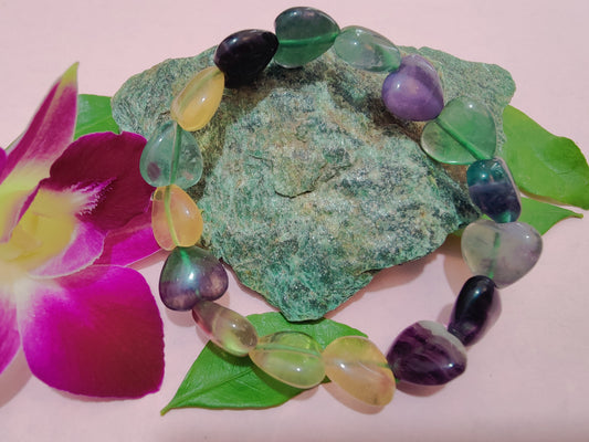 Multi Fluorite Heart Shape Bracelet