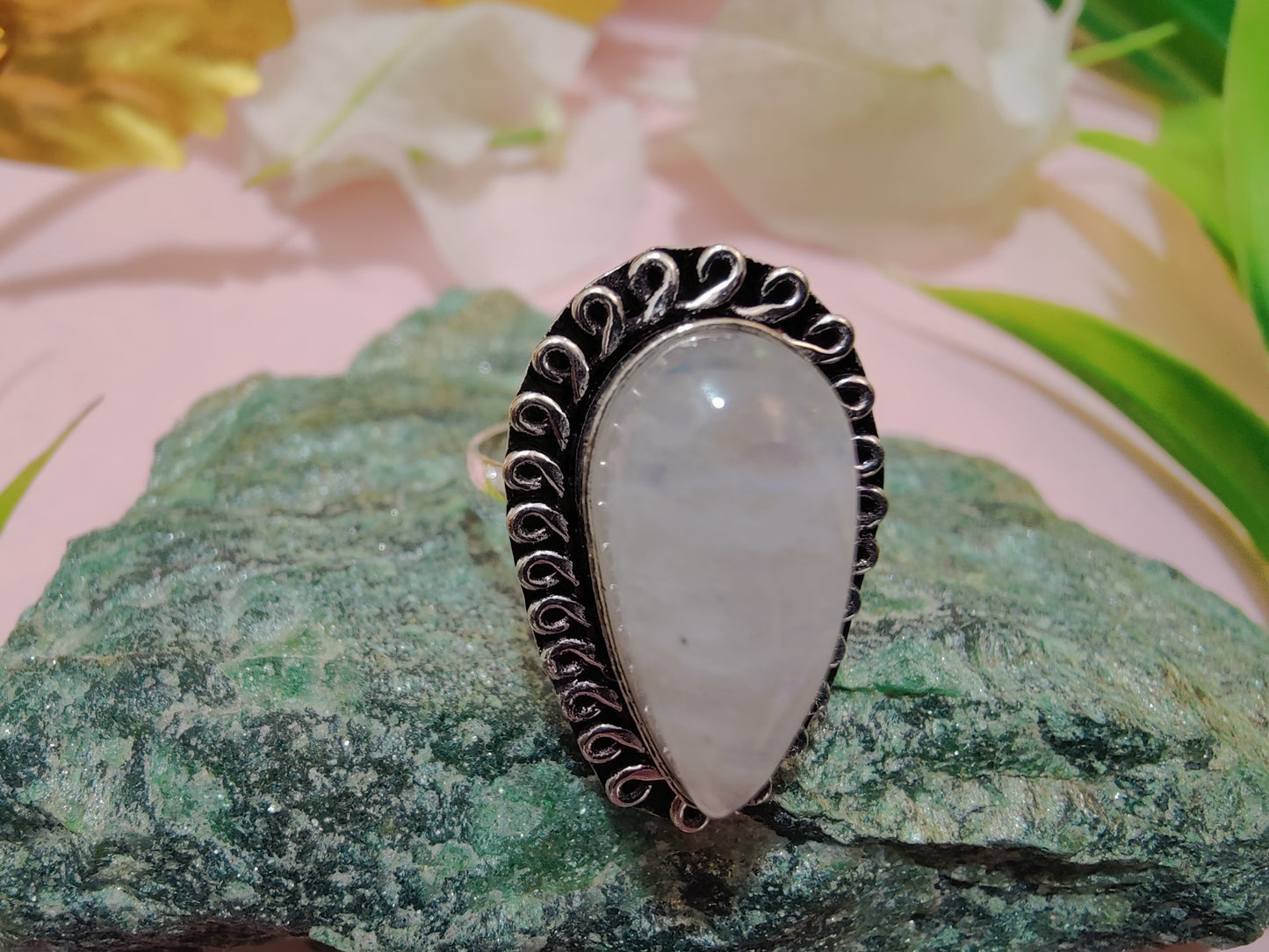 Rainbow Moonstone Metal Ring
