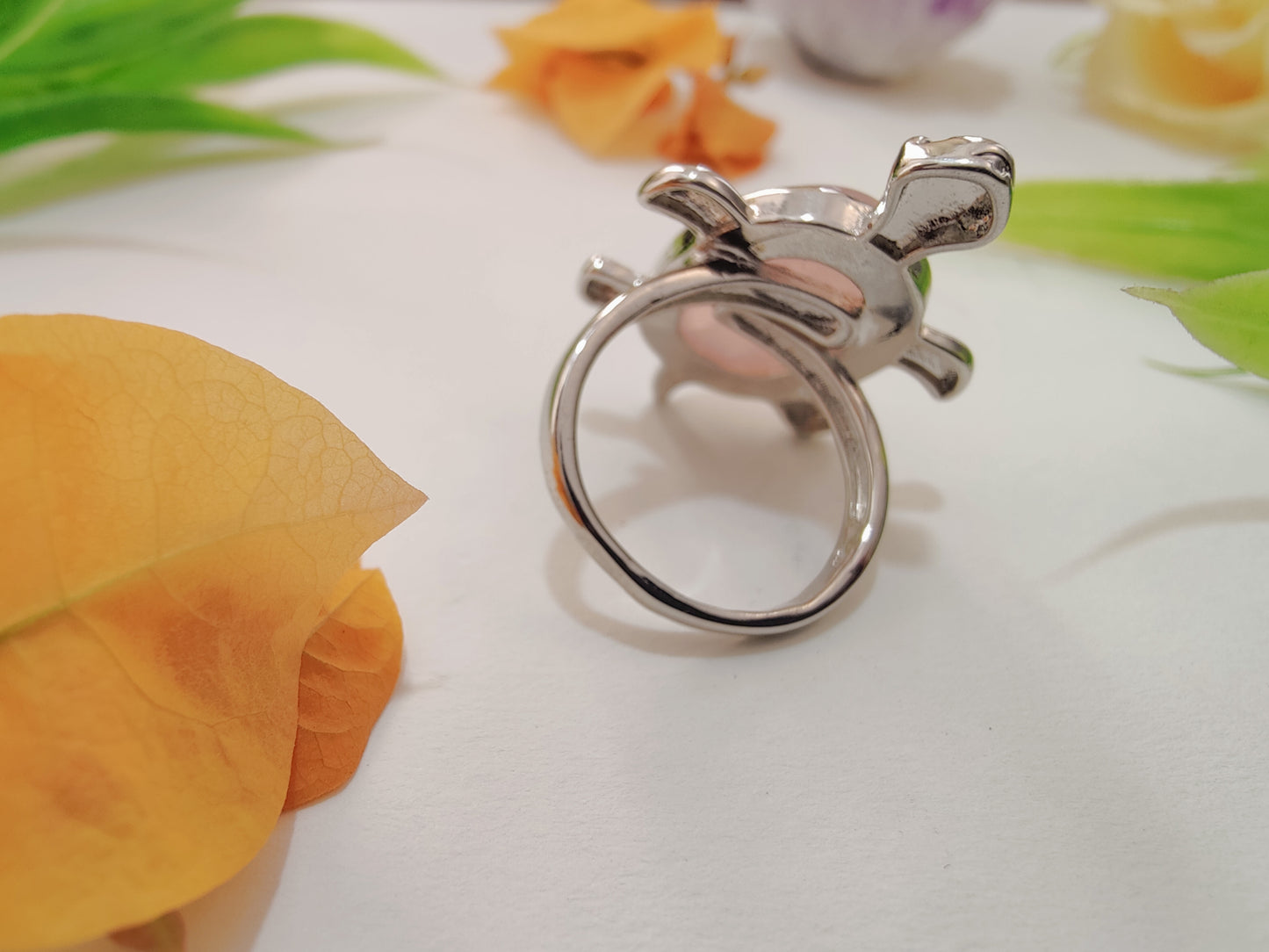 Rose Quartz Tortoise Shape Ring