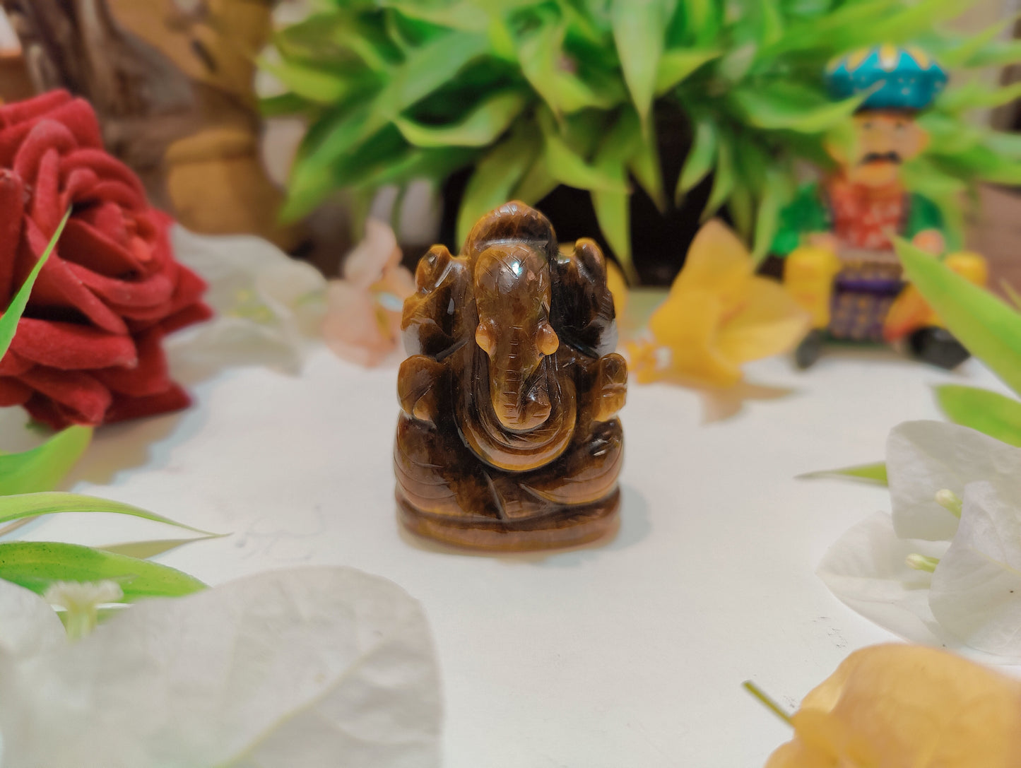 Tiger Eye Ganesha Idol